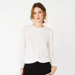 Women's Nine West Long Sleeve Twist Front Top -Clothing Sales Store 5812797 Ivory Tusk