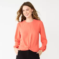 Women's Nine West Long Sleeve Twist Front Top -Clothing Sales Store 5812797 Marine Coral