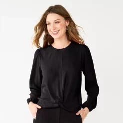 Women's Nine West Long Sleeve Twist Front Top -Clothing Sales Store 5812797 Mineral Black