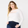 Plus Size Nine West Fitted Long Sleeve Cutout Top -Clothing Sales Store 5815656 Ivory Tusk