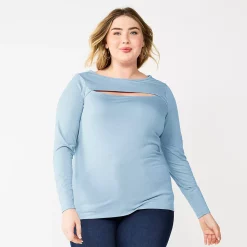 Plus Size Nine West Fitted Long Sleeve Cutout Top -Clothing Sales Store 5815656 Mystic Creek