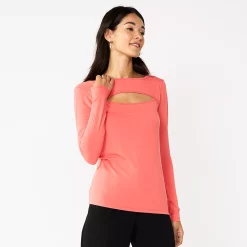 Women's Nine West Fitted Long Sleeve Cutout Top -Clothing Sales Store 5817132 Marine Coral