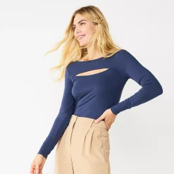 Women's Nine West Fitted Long Sleeve Cutout Top -Clothing Sales Store 5817132 Resolute Blue