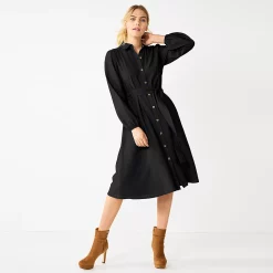Women's Nine West Midi Shirt Dress -Clothing Sales Store 5831853 Mineral Black