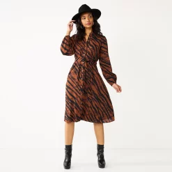Women's Nine West Midi Shirt Dress -Clothing Sales Store 5831853 Zebra Dye Brown