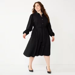 Plus Size Nine West Midi Shirt Dress 7 Plus Size Nine West Midi Shirt Dress -Clothing Sales Store 5831862 Black