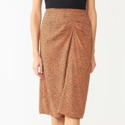 Women's Nine West Side Ruched Midi Skirt -Clothing Sales Store 5975590 Scribble Dot Brown