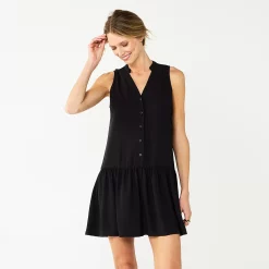 Women's Nine West Button Front Ruffle Hem Dress -Clothing Sales Store 5978836 Mineral Black