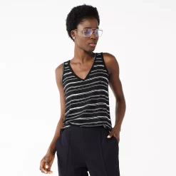 Women's Nine West Easy V-Neck Tank -Clothing Sales Store 6171582 Black White Stripe