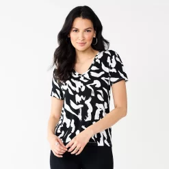 Women's Nine West Essential V-Neck Tee 17 Women's Nine West Essential V-Neck Tee -Clothing Sales Store 6172031 Black Leopard