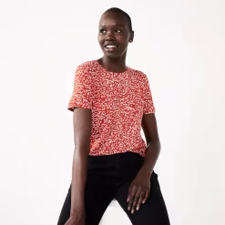 Women's Nine West Essential Crewneck Tee -Clothing Sales Store 6172706 Coral Sribble