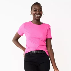 Women's Nine West Essential Crewneck Tee -Clothing Sales Store 6172706 Raspberry Soda Rib